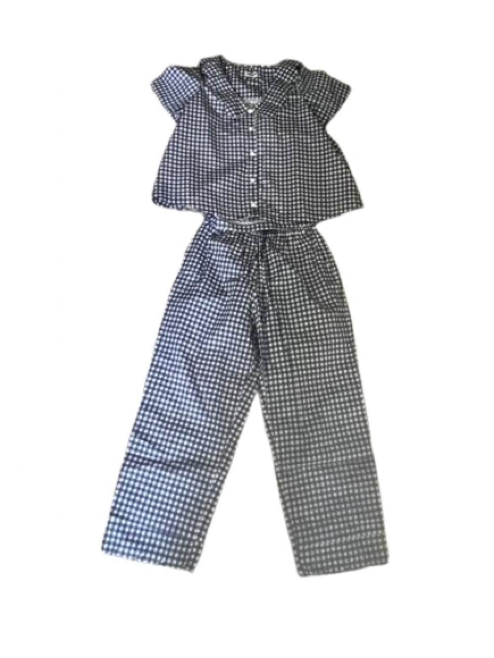 Gingham Short-Sleeve Pajama Set in Navy and White - Picture 8 of 12